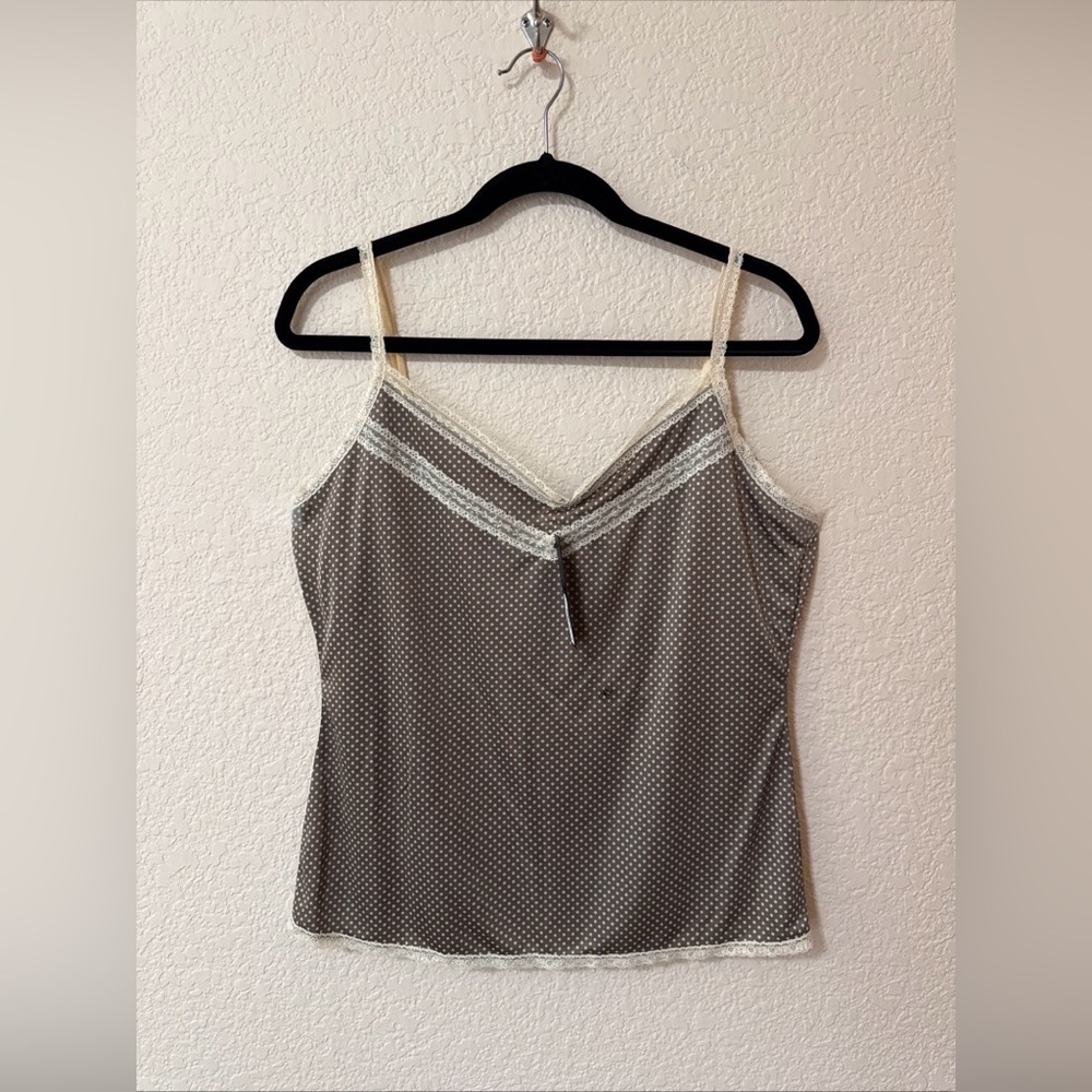 NWT The Limited Sz XL Cami Tank Lace Polka Dot Shelf Bra Support Brown Y2K 90’s